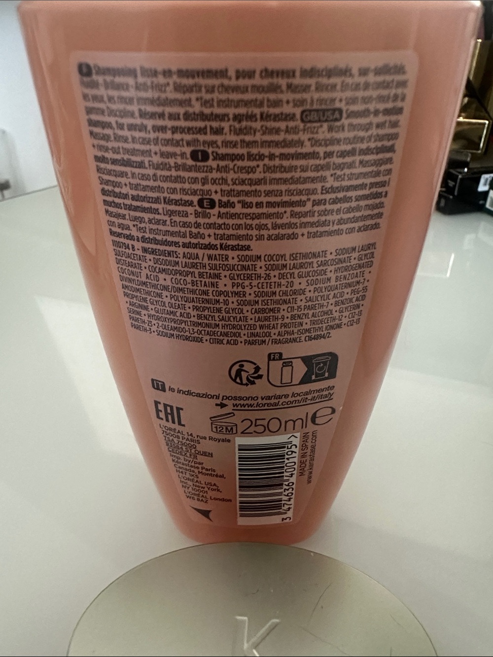 Kerastase Discipline Shampoo - Peach Bottle with Rose Gold Cap - Picture 3 of 5